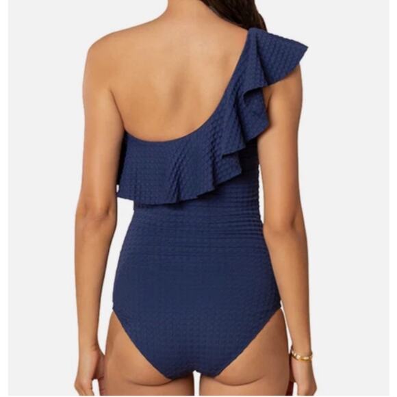 SHOSHANNA Swimsuit Size 4 One Piece Navy One Shoulder Ruffle Textured NWT Swim - Picture 2 of 16